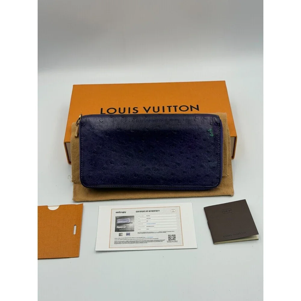 Louis Vuitton Monogram Zippy Organizer Wallet Women's Blue Ostrich Leather - Picture 12 of 15